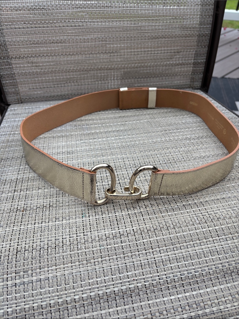 HERBERT FRERE SOEUR FRANCE  METALLIC Gold Wide Women’s Horsebit Detail Belt